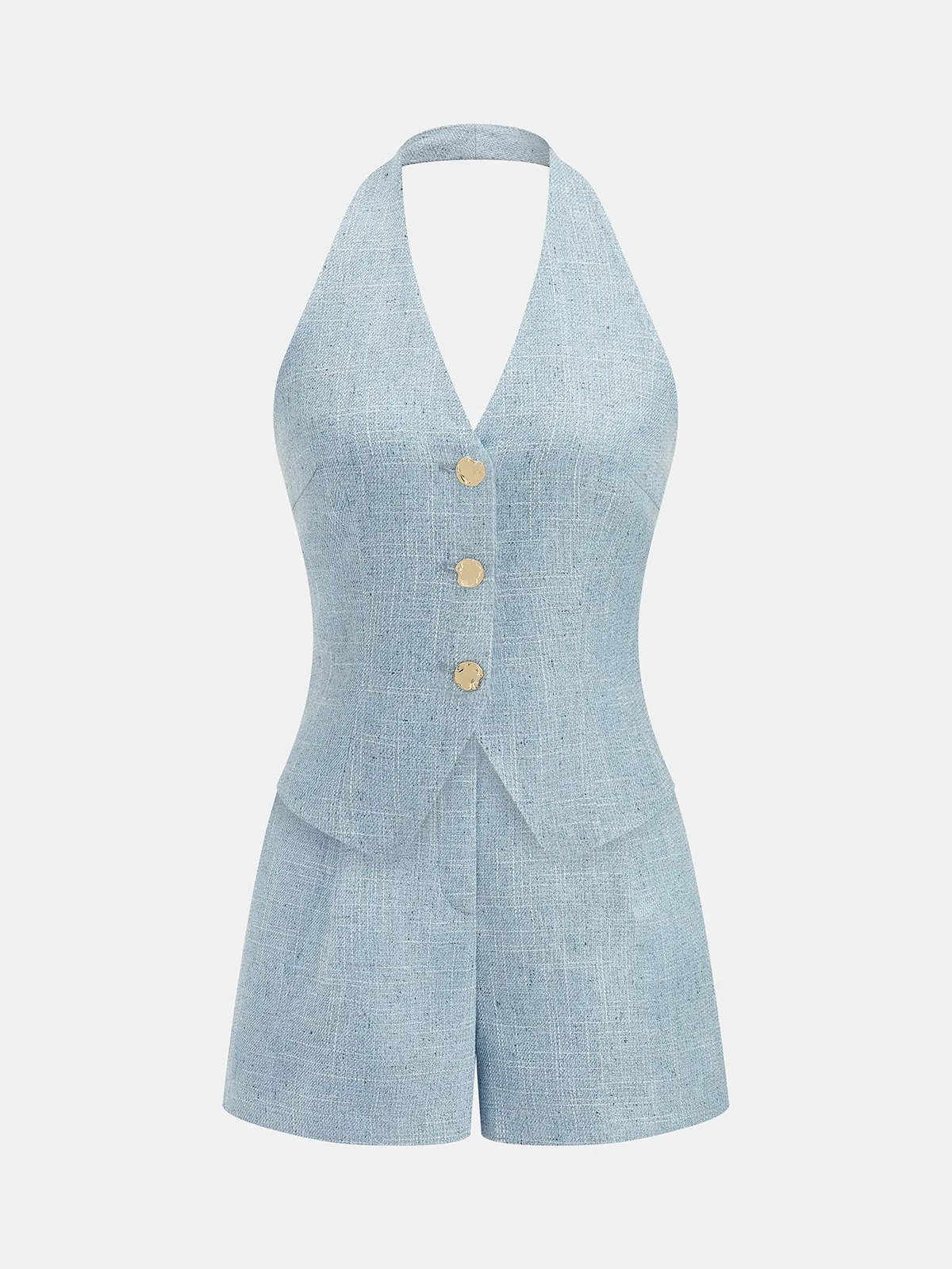 Textured Halter V-Neck Vest & Shorts Set sold by COMMENSE product image thumbnail 2