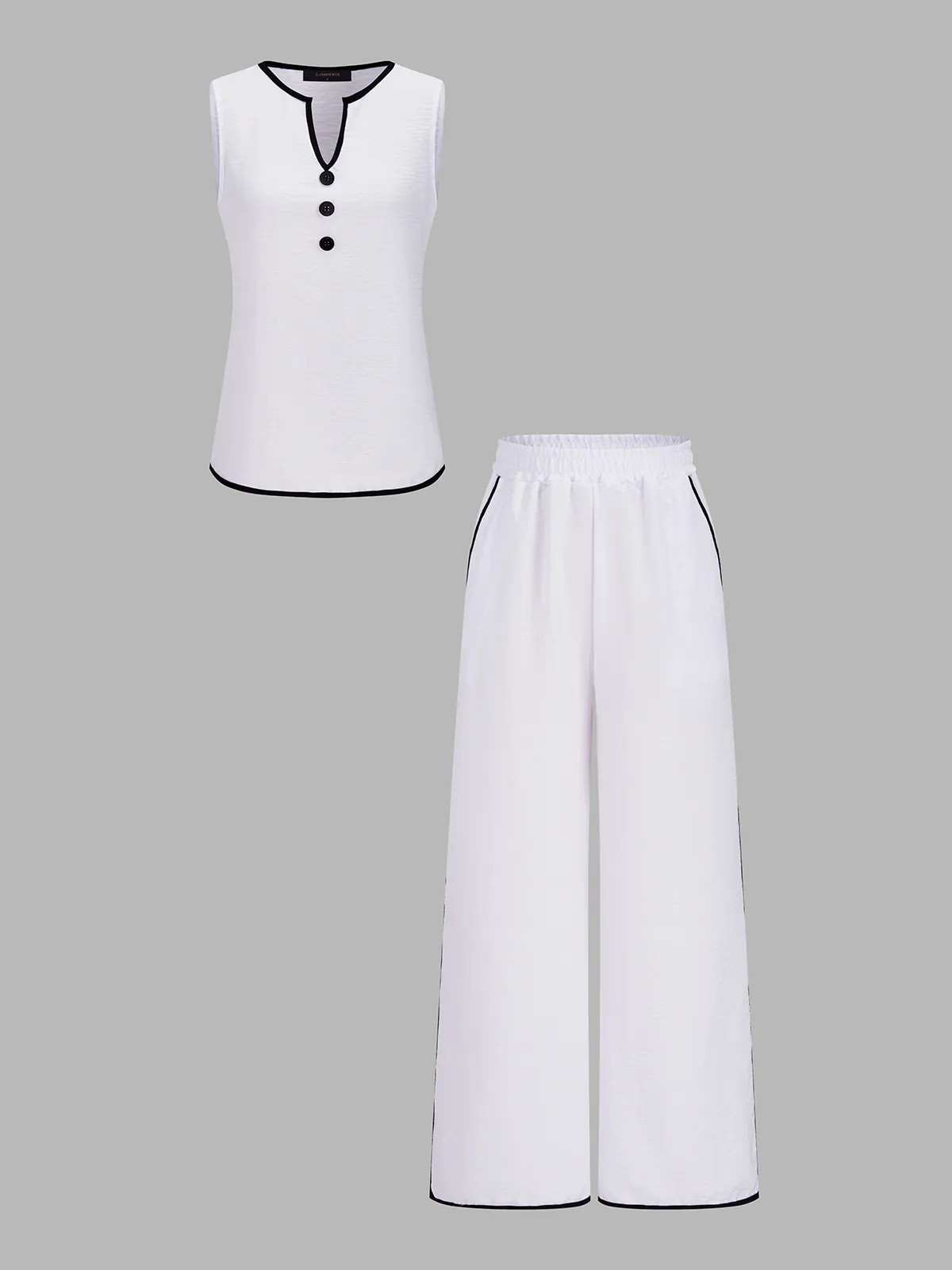 Contrast Trim Top & Elastic Waist Pants Set sold by COMMENSE product image thumbnail 2