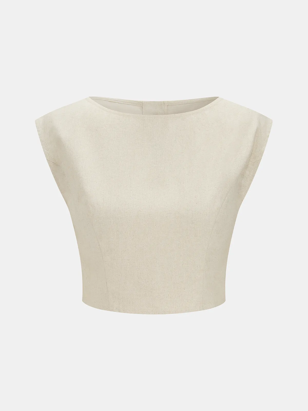Linen-Blend Crop Top & Belted Pleated Pants Set sold by COMMENSE product image thumbnail 3