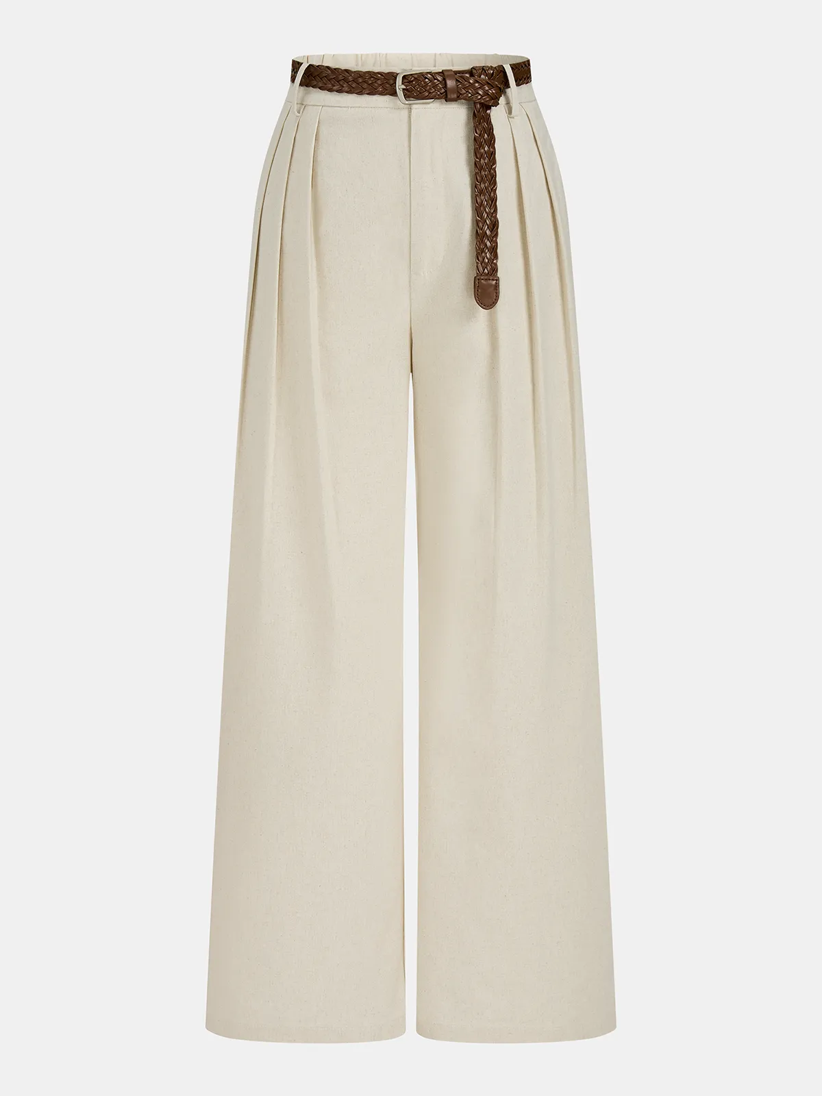 Linen-Blend Crop Top & Belted Pleated Pants Set sold by COMMENSE product image thumbnail 5