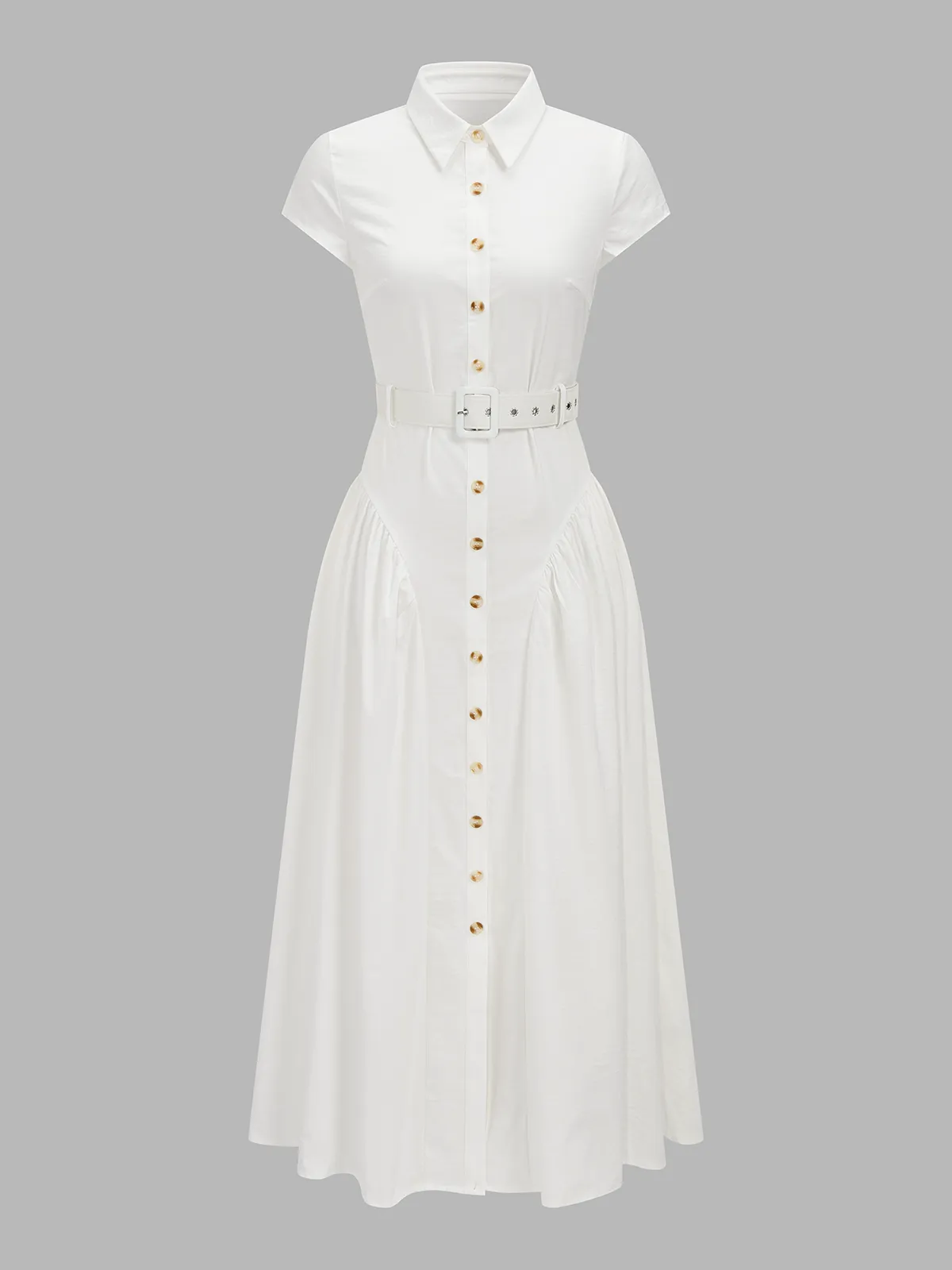 Belted Button Short Sleeve Maxi Shirt Dress sold by COMMENSE product image thumbnail 2