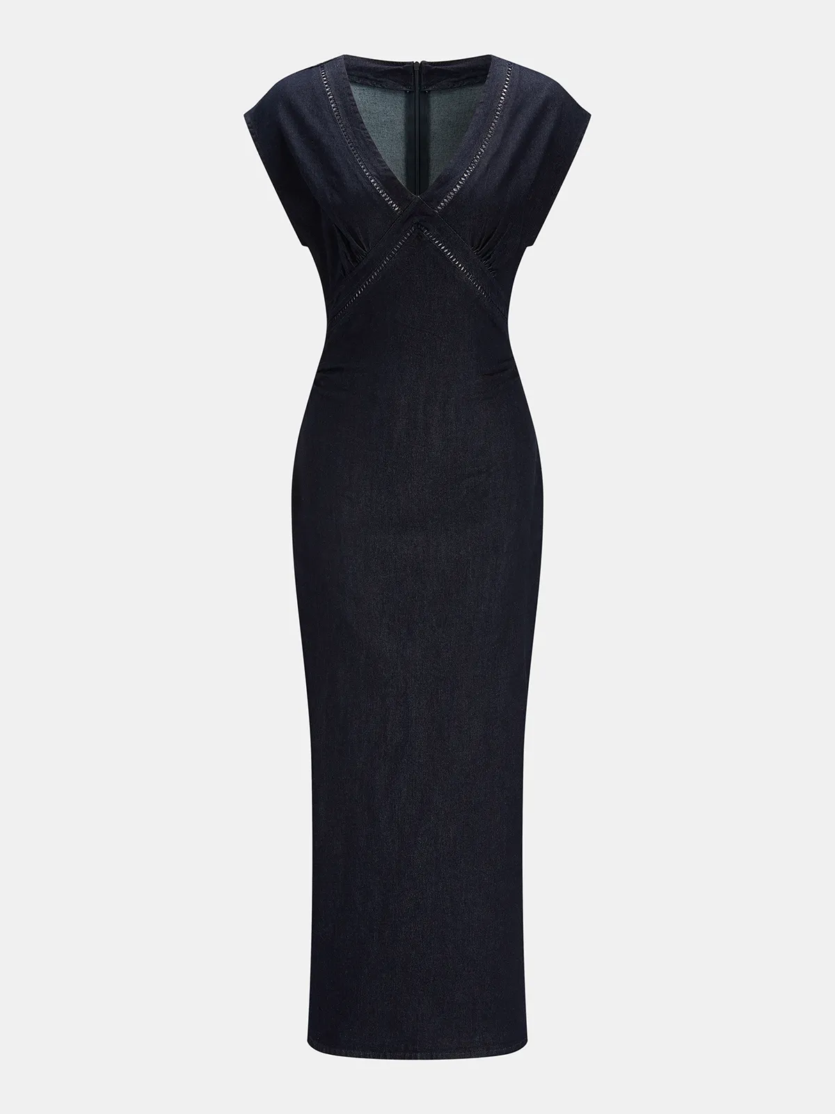 V Neck Bodycon Denim Midi Dress sold by COMMENSE product image thumbnail 2