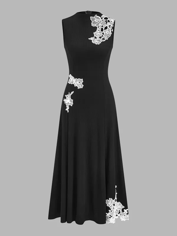 Sleeveless Lace Applique Knit Maxi Dress made by COMMENSE