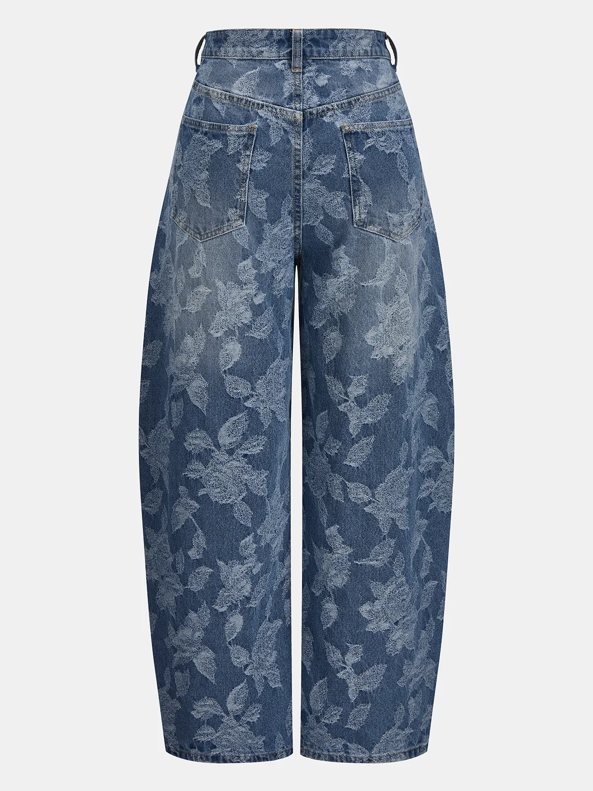 Leaf Jacquard Curved Barrel Leg Jeans sold by COMMENSE product image thumbnail 2