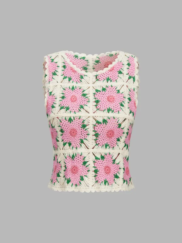 Floral Crochet Sleeveless Knit Vest made by COMMENSE