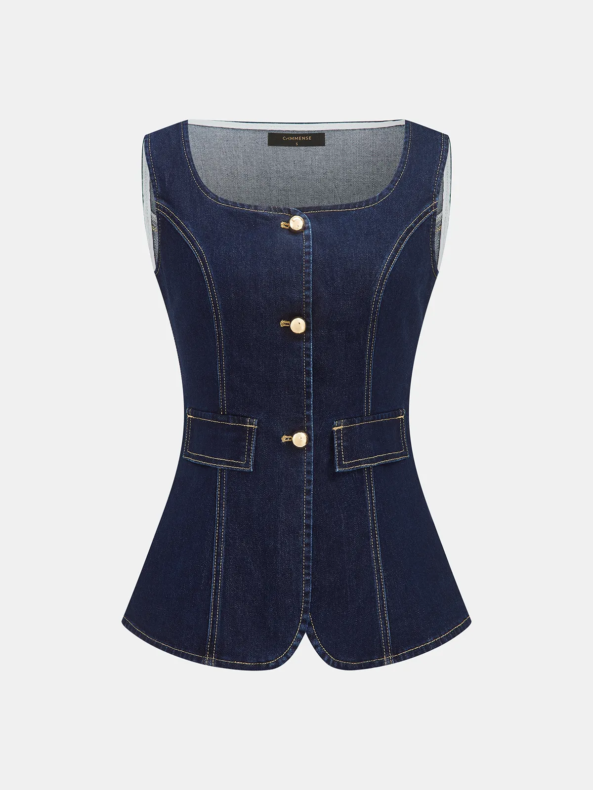 Denim Square-Neck Vest & Mini Skirt Set sold by COMMENSE product image thumbnail 2