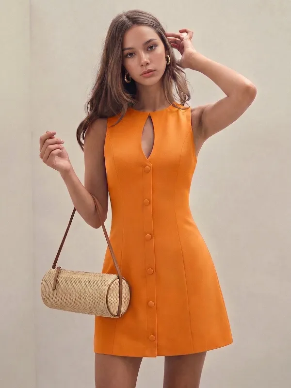 Linen-Blend Keyhole Neck Sleeveless Mini Dress made by COMMENSE