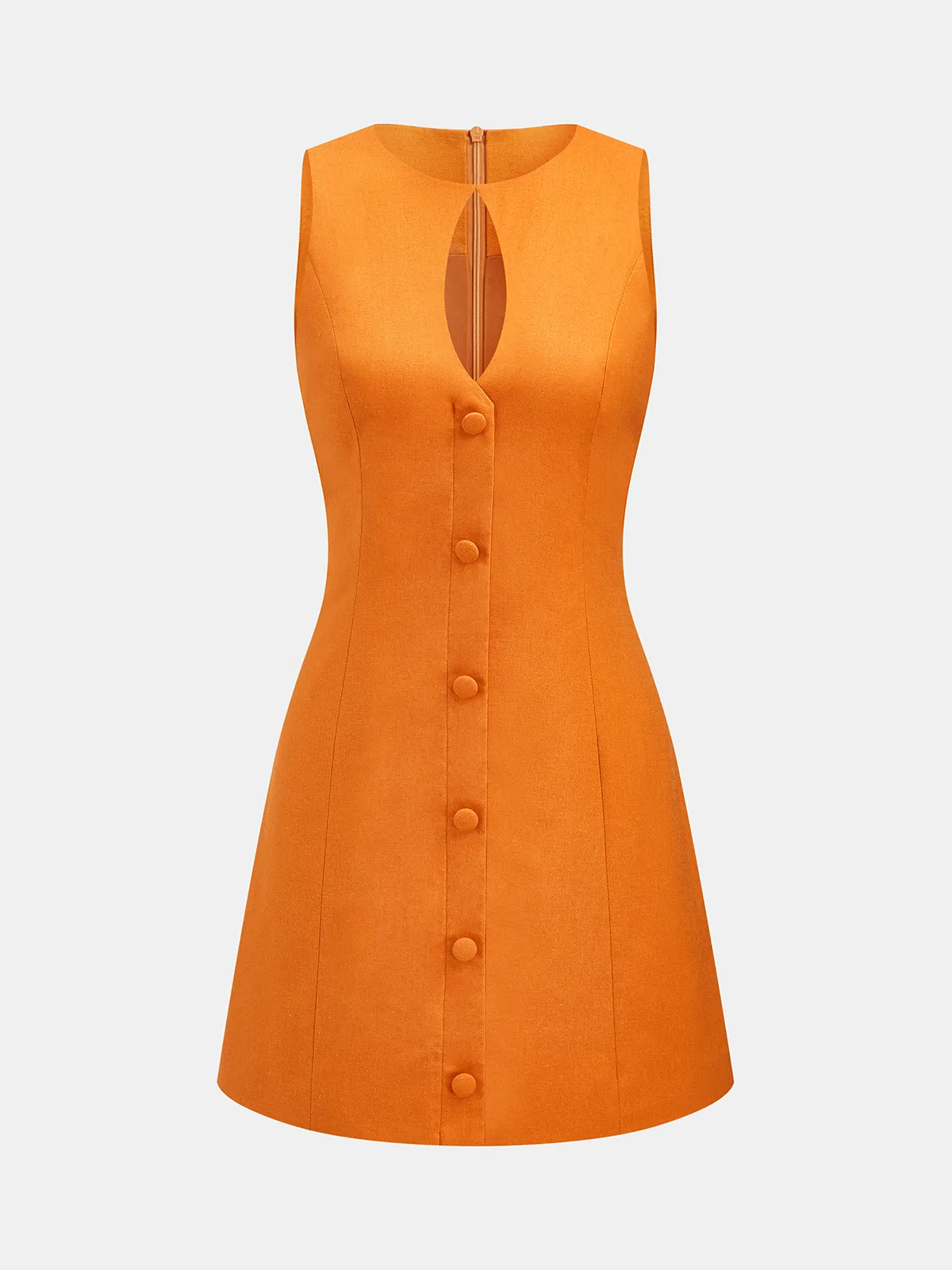 Linen-Blend Keyhole Neck Sleeveless Mini Dress sold by COMMENSE product image thumbnail 2