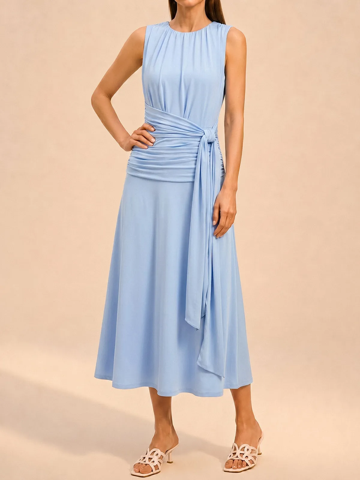 Tie-Waist Sleeveless Maxi Dress sold by COMMENSE