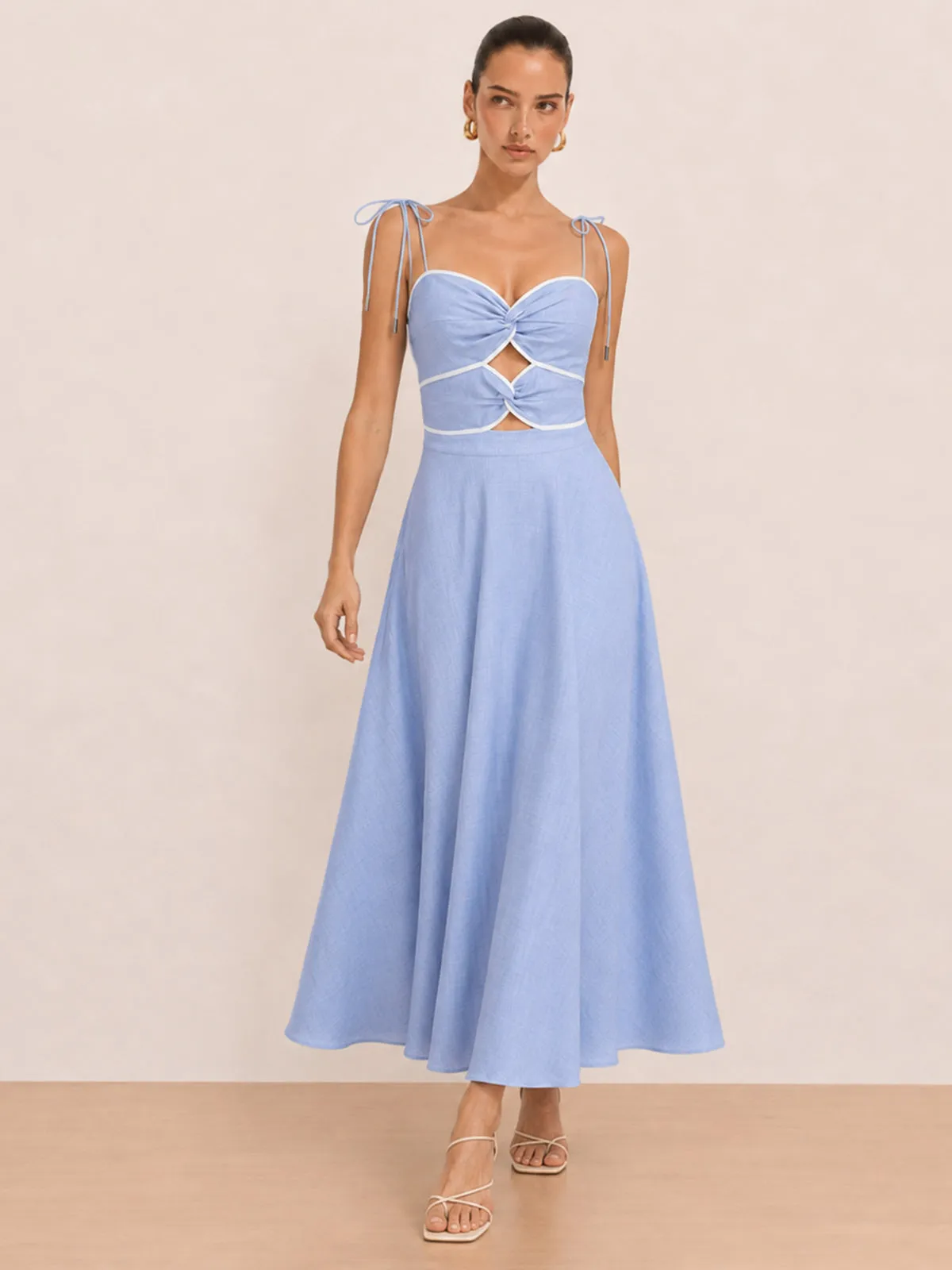 Cutout Tie Strap Maxi Dress sold by COMMENSE