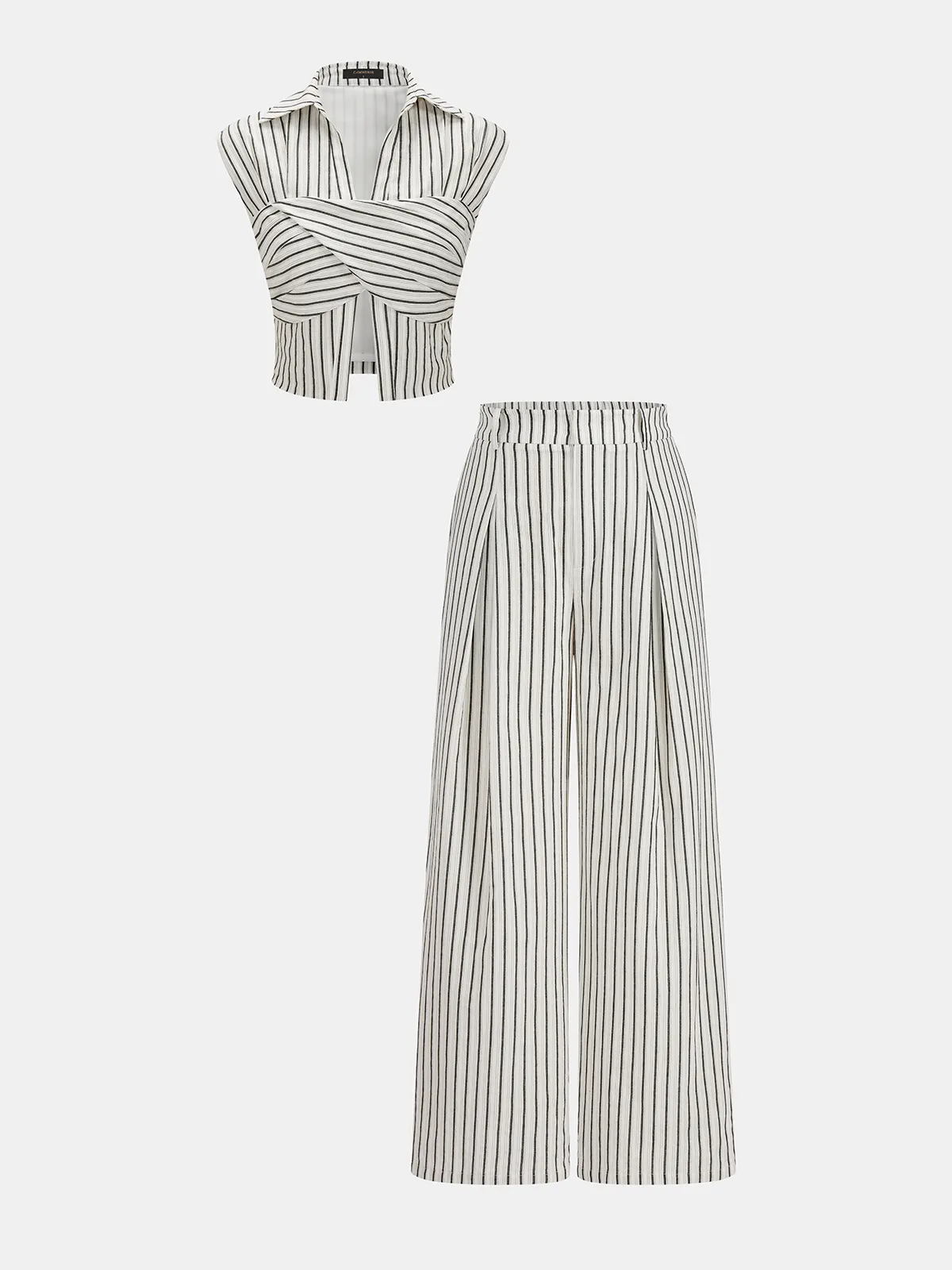 Cotton Striped Cross Wrap Top & Pants Set sold by COMMENSE