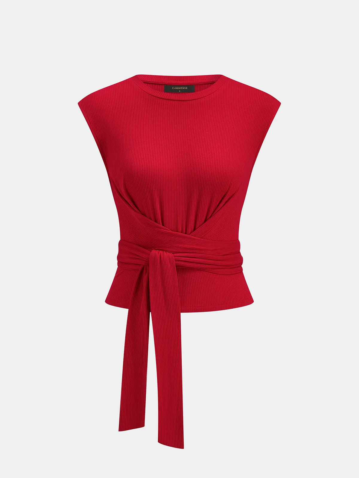 Tie-Waist Ribbed Knit Top sold by COMMENSE