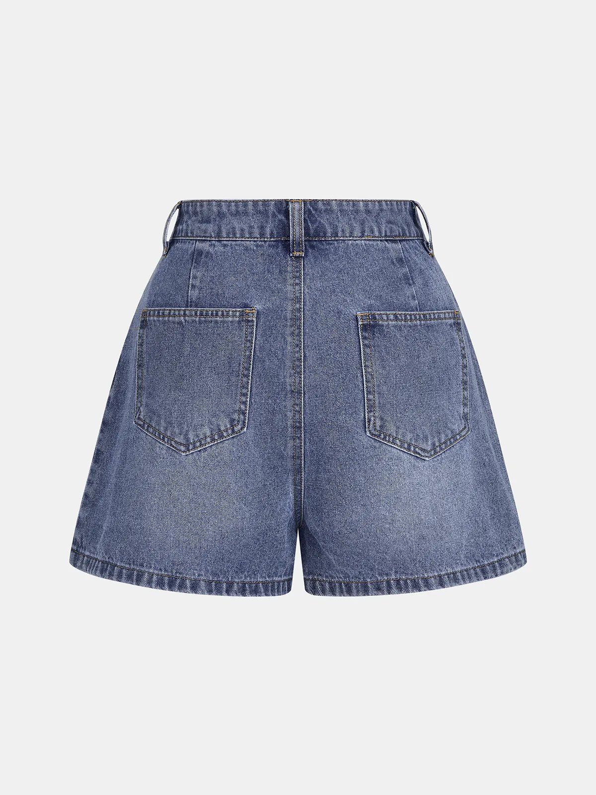 High-Waisted Asymmetric Waistband Denim Shorts sold by COMMENSE product image thumbnail 2