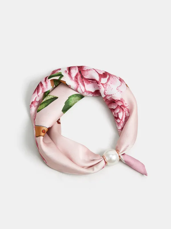 Floral Print Pearl Magnetic Closure Scarf made by COMMENSE