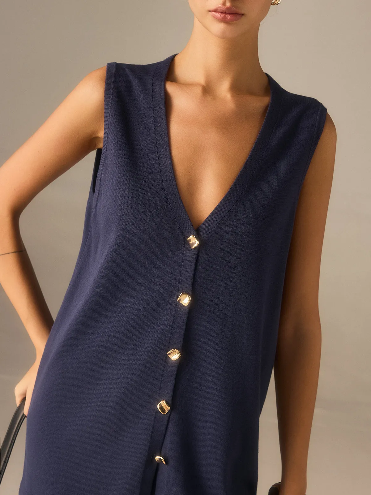 Golden Button Knit Vest Pants Set in Premium Fabric sold by COMMENSE product image thumbnail 5