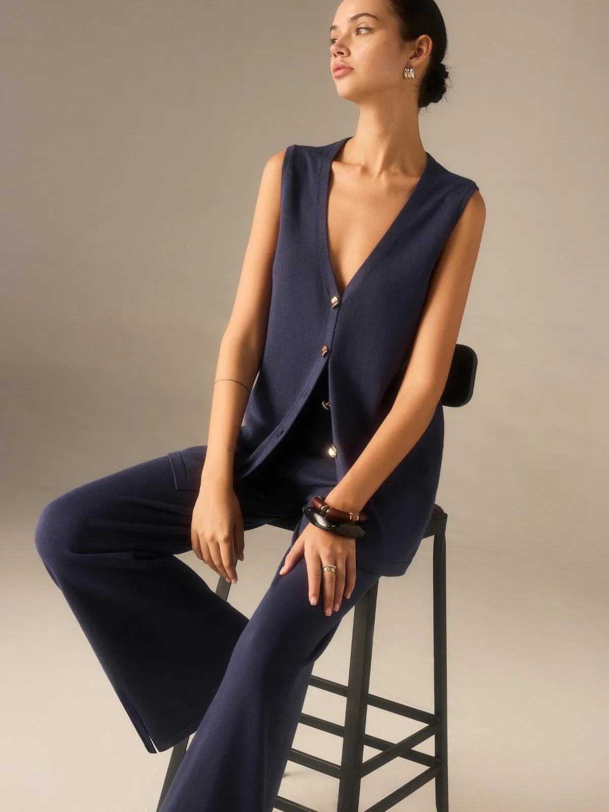 Golden Button Knit Vest Pants Set in Premium Fabric sold by COMMENSE product image thumbnail 3