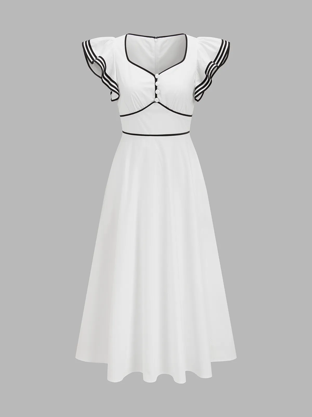 Contrast Trim Flutter Sleeve Cotton Maxi Dress sold by COMMENSE product image thumbnail 2