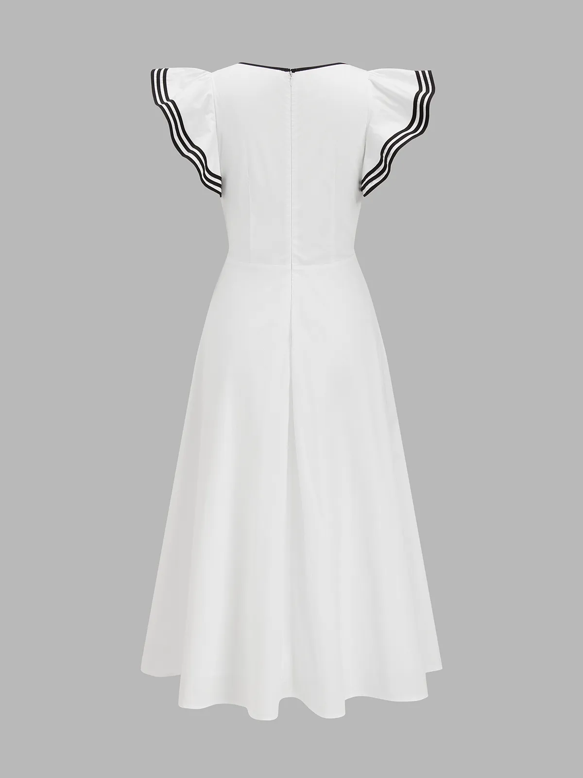 Contrast Trim Flutter Sleeve Cotton Maxi Dress sold by COMMENSE product image thumbnail 3