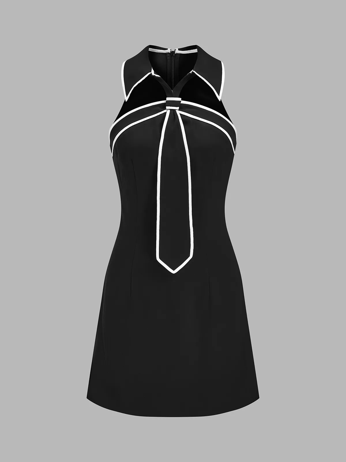 Tie Detail Contrast Trim Collared Mini Dress sold by COMMENSE product image thumbnail 2