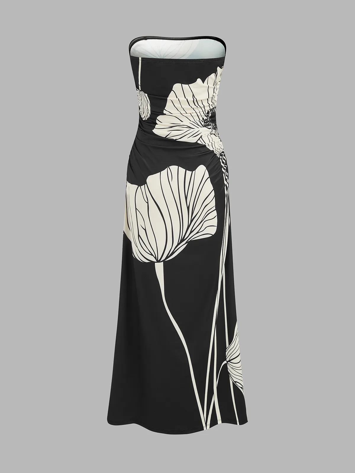 Floral Print Ruched Strapless Maxi Dress sold by COMMENSE product image thumbnail 3