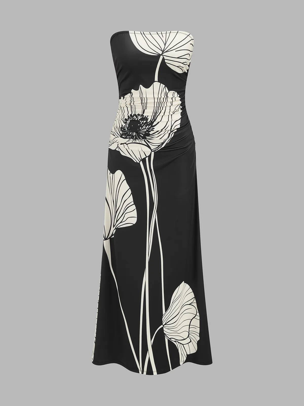 Floral Print Ruched Strapless Maxi Dress sold by COMMENSE product image thumbnail 2