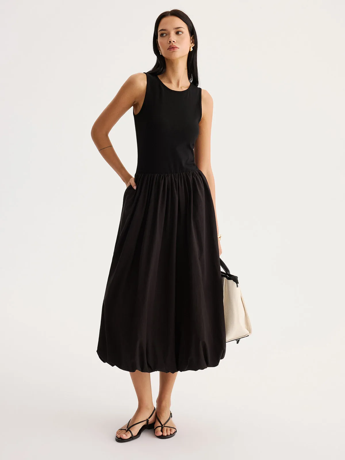 Sleeveless Bubble Hem Maxi Dress sold by COMMENSE product image thumbnail 4
