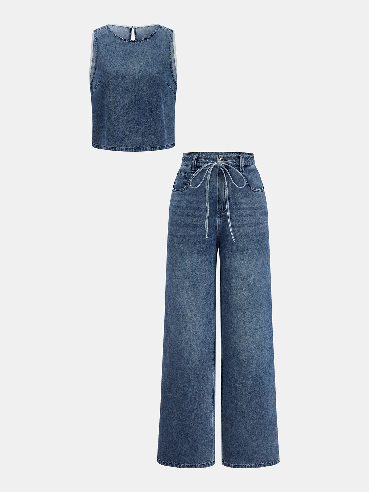 Sleeveless Denim Top & Drawstring Jeans Set sold by COMMENSE product image thumbnail 2