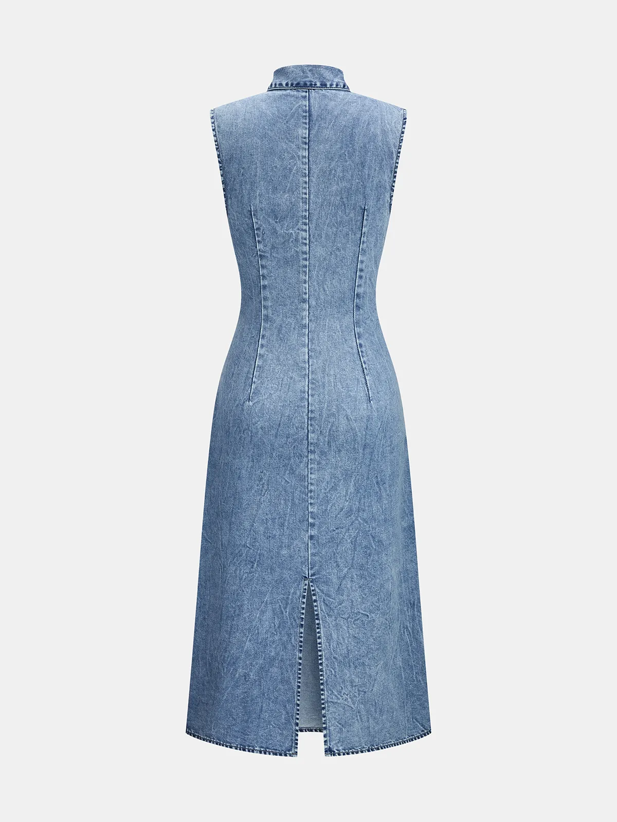 Denim Tie-Neck Midi Dress sold by COMMENSE product image thumbnail 2