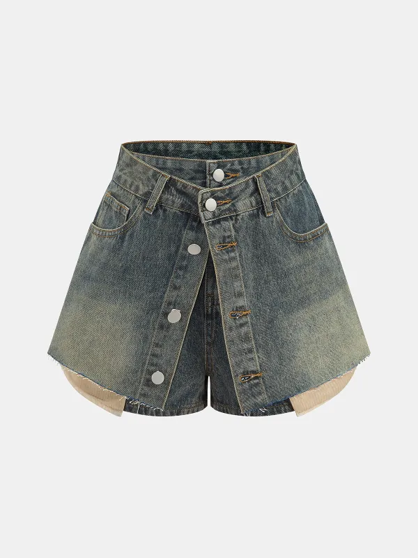 Overlay Button Front Denim Skort made by COMMENSE