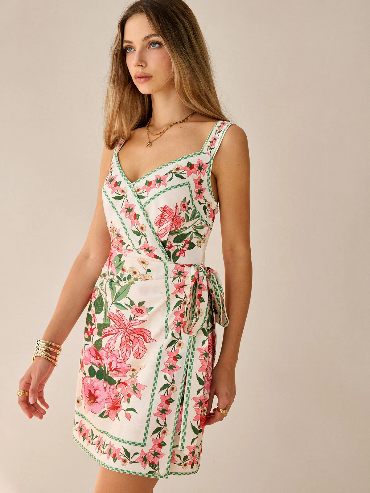 Floral Print Wrap Mini Dress sold by COMMENSE product image thumbnail 3