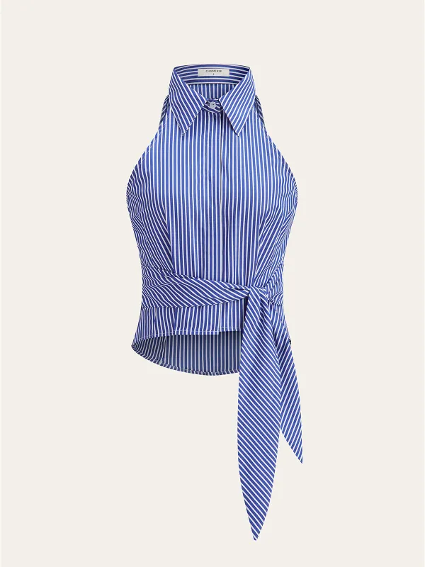 Striped Tie-Waist Crop Top with Improved Fit made by COMMENSE