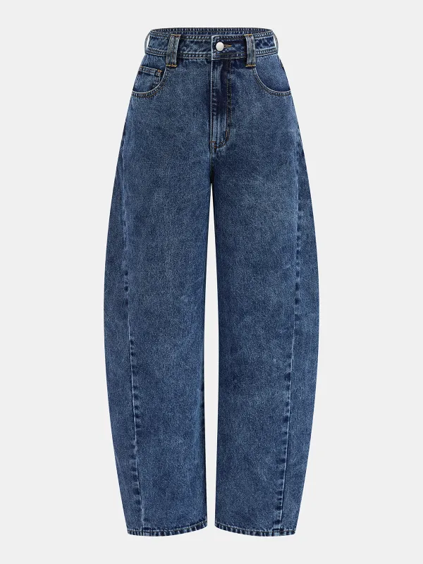 Mid-Waist Curved Leg Barrel Jeans made by COMMENSE