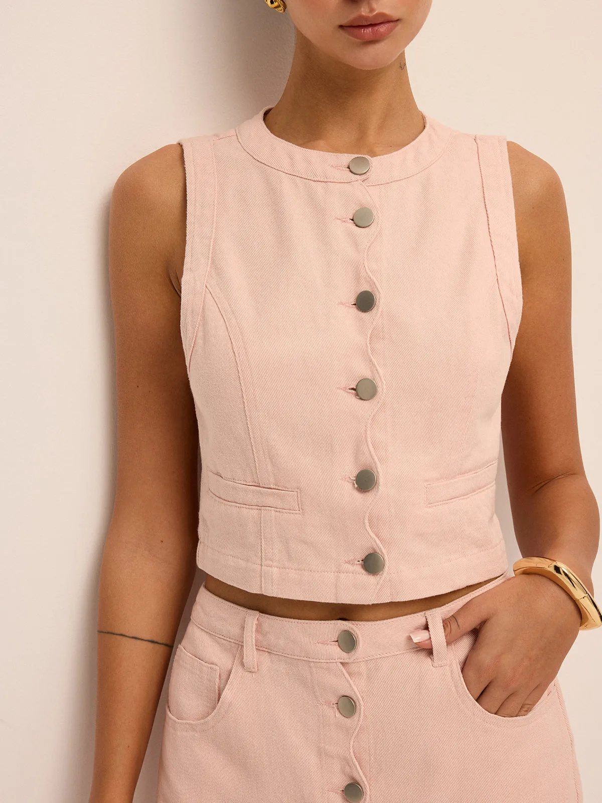 Scallop Edge Denim Vest & Mini Skirt Set sold by COMMENSE product image thumbnail 2