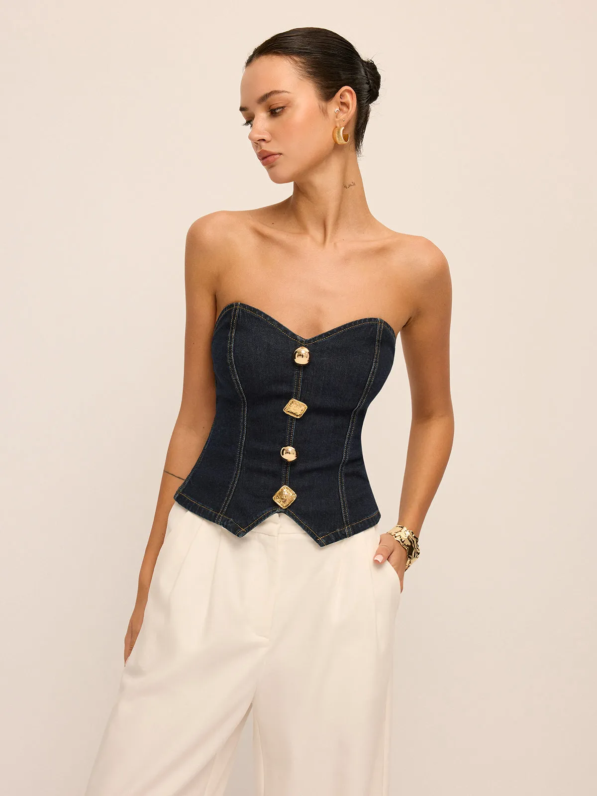 Metal Detail Strapless Denim Corset Top sold by COMMENSE product image thumbnail 4