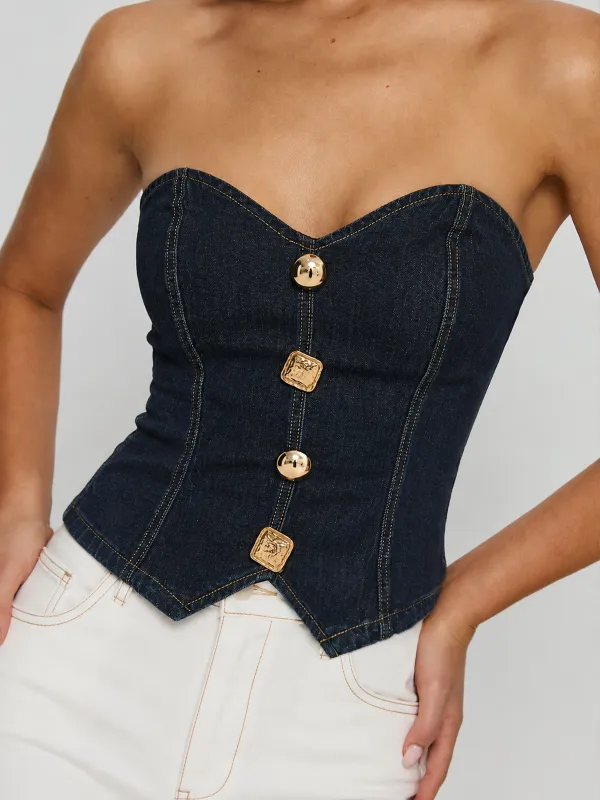 Metal Detail Strapless Denim Corset Top made by COMMENSE