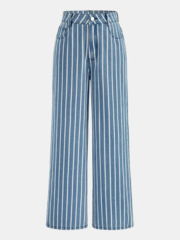 Striped Straight-Leg Denim Pants made by COMMENSE