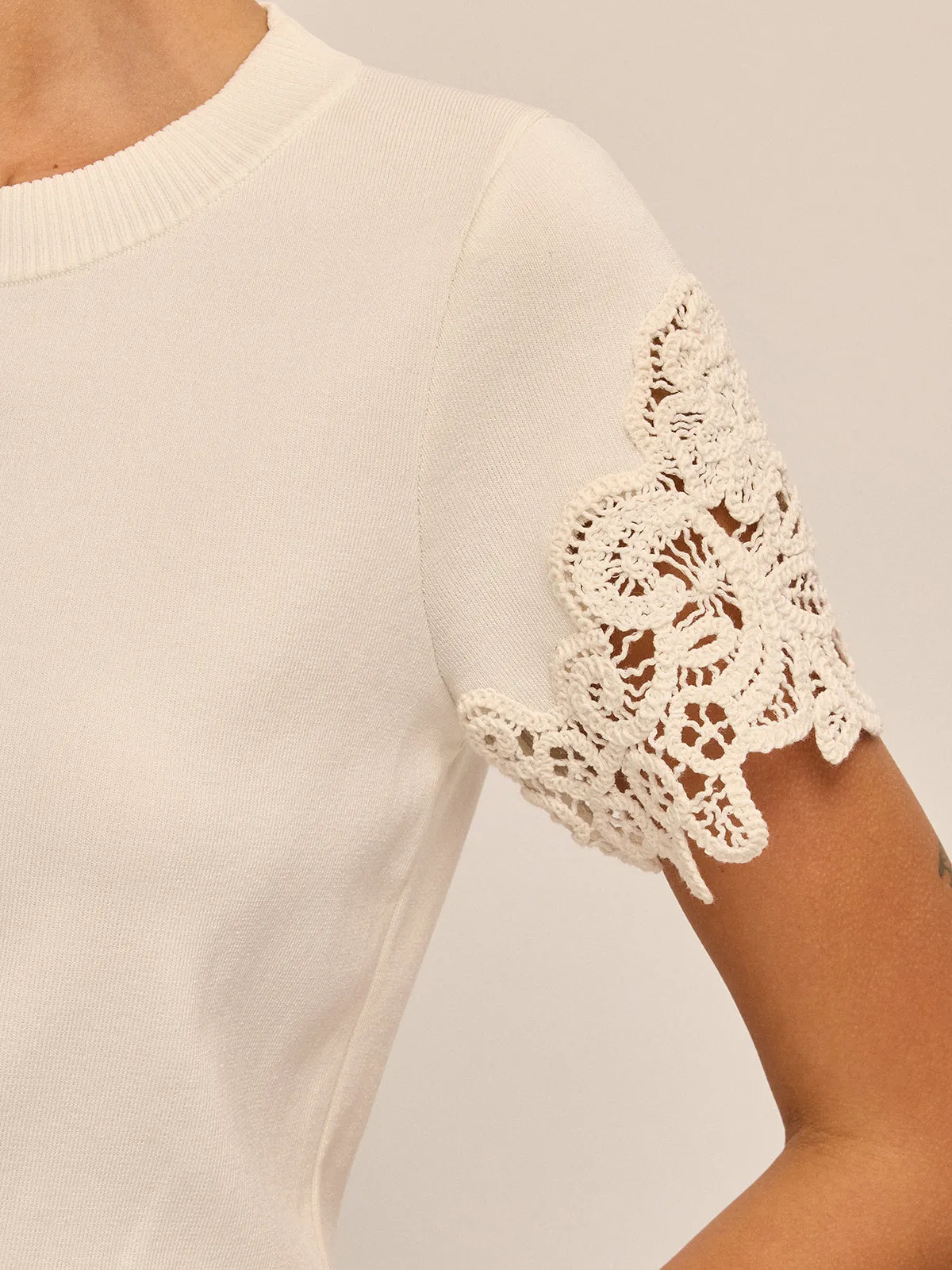 Round Neck Crochet Lace Sleeve Knit Top sold by COMMENSE product image thumbnail 2