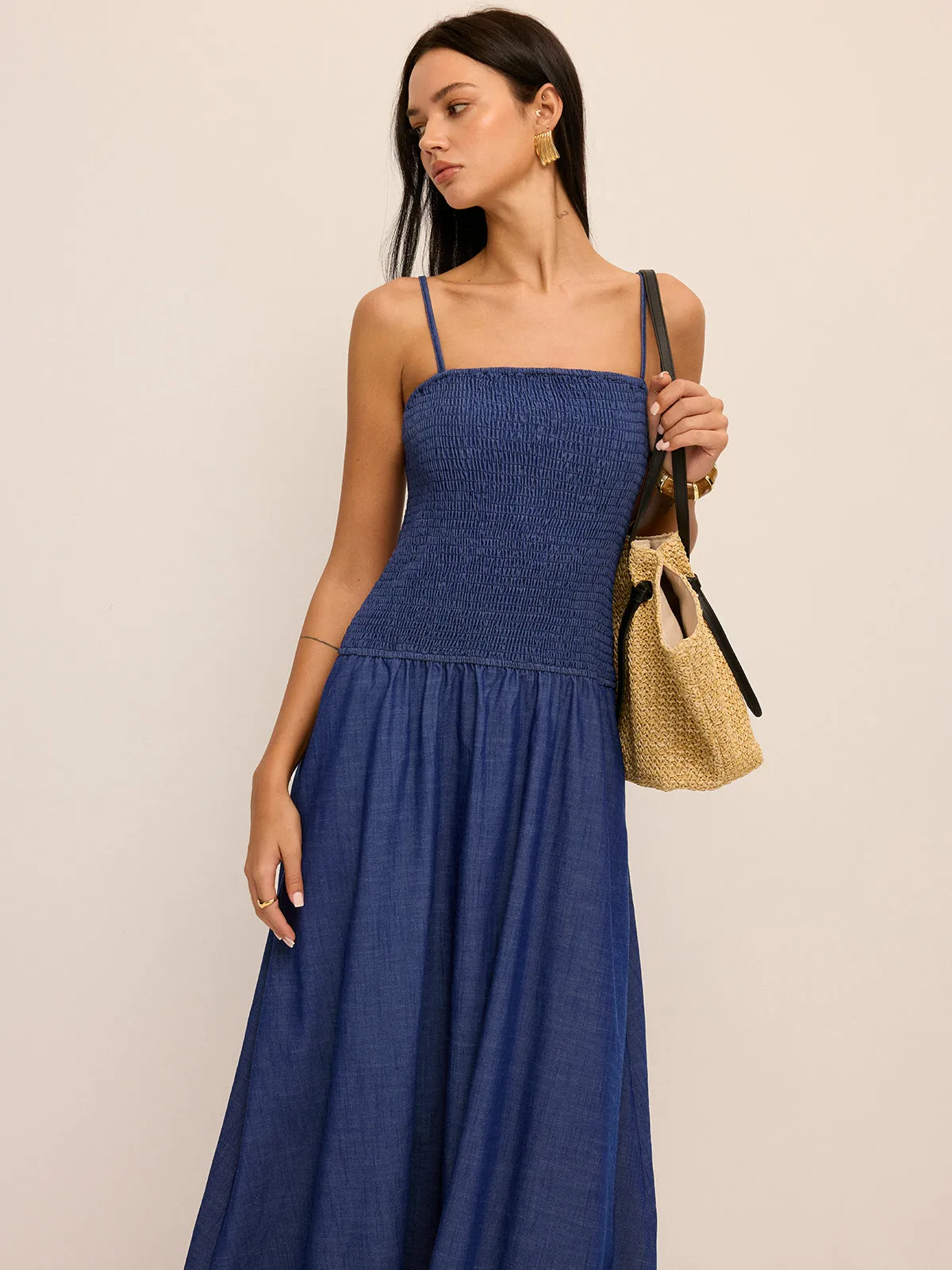 Smocked Bodice Cami Midi Dress sold by COMMENSE product image thumbnail 5