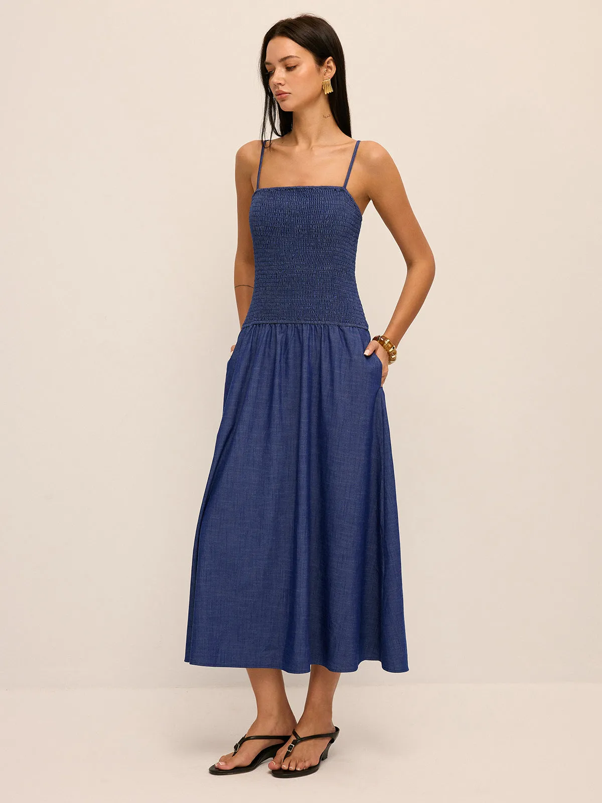 Smocked Bodice Cami Midi Dress sold by COMMENSE product image thumbnail 3
