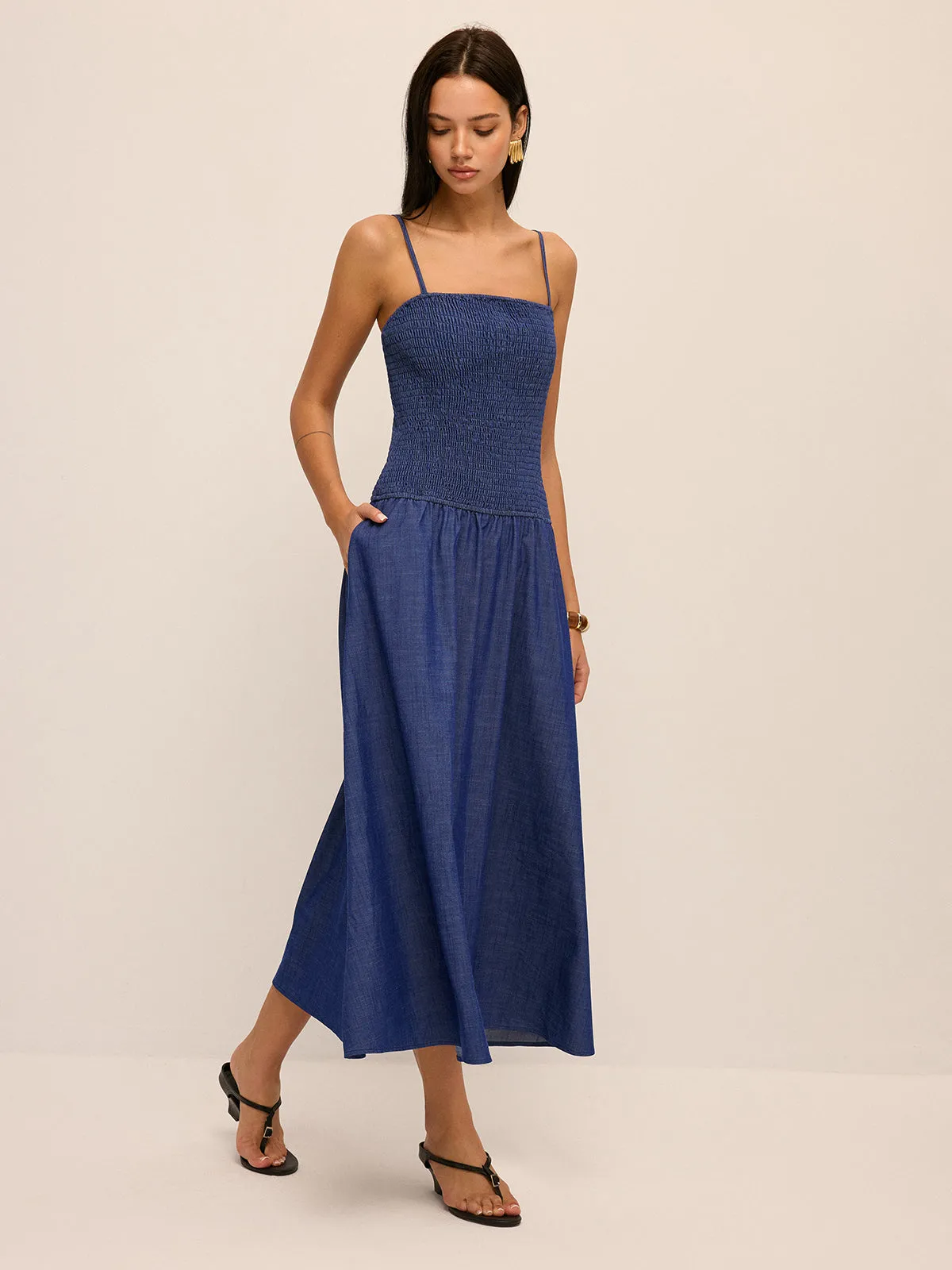 Smocked Bodice Cami Midi Dress sold by COMMENSE product image thumbnail 4
