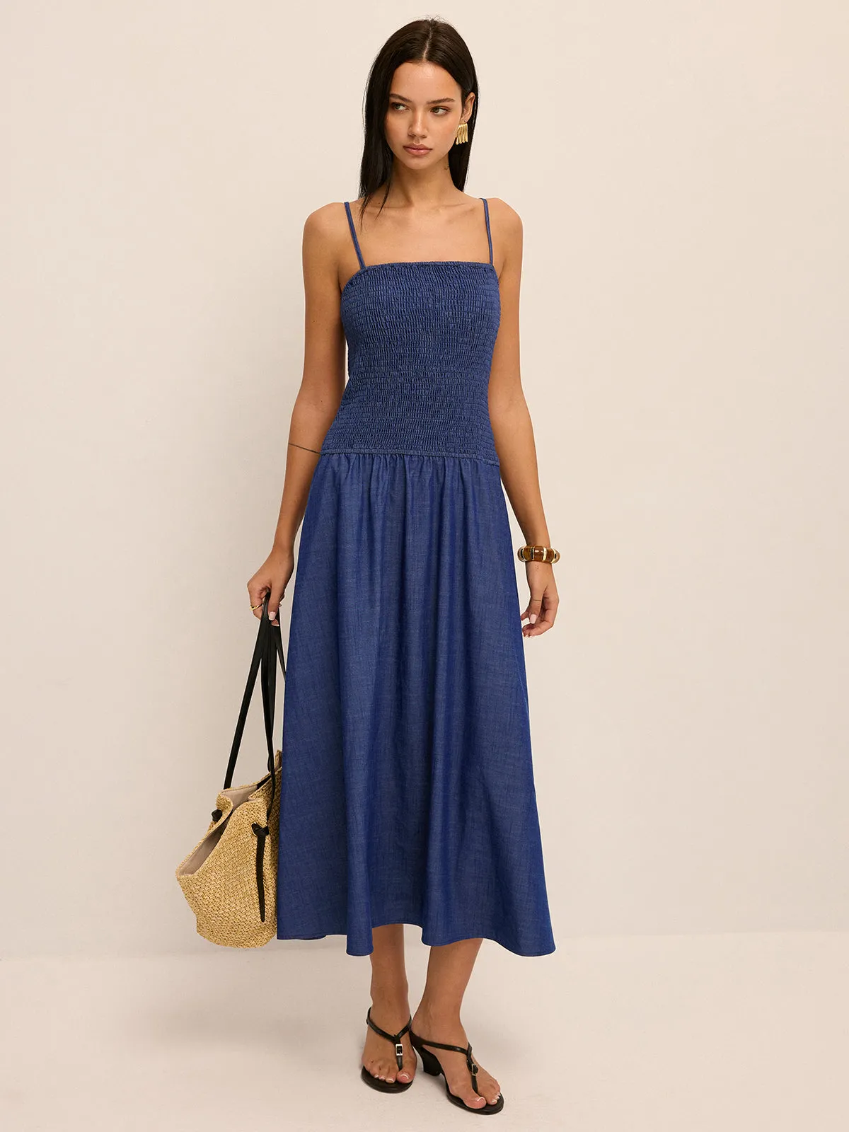 Smocked Bodice Cami Midi Dress sold by COMMENSE