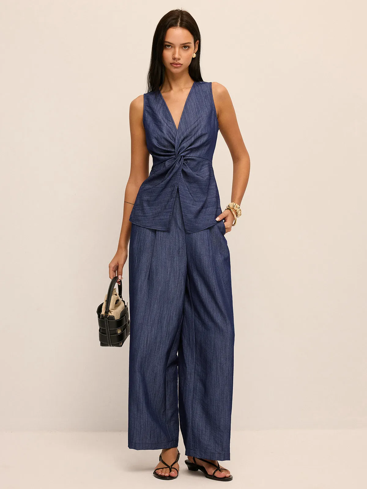 Twist Front Vest & Wide Leg Pants Set sold by COMMENSE product image thumbnail 4