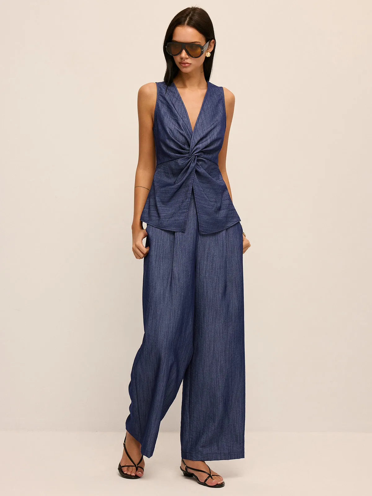 Twist Front Vest & Wide Leg Pants Set sold by COMMENSE product image thumbnail 5