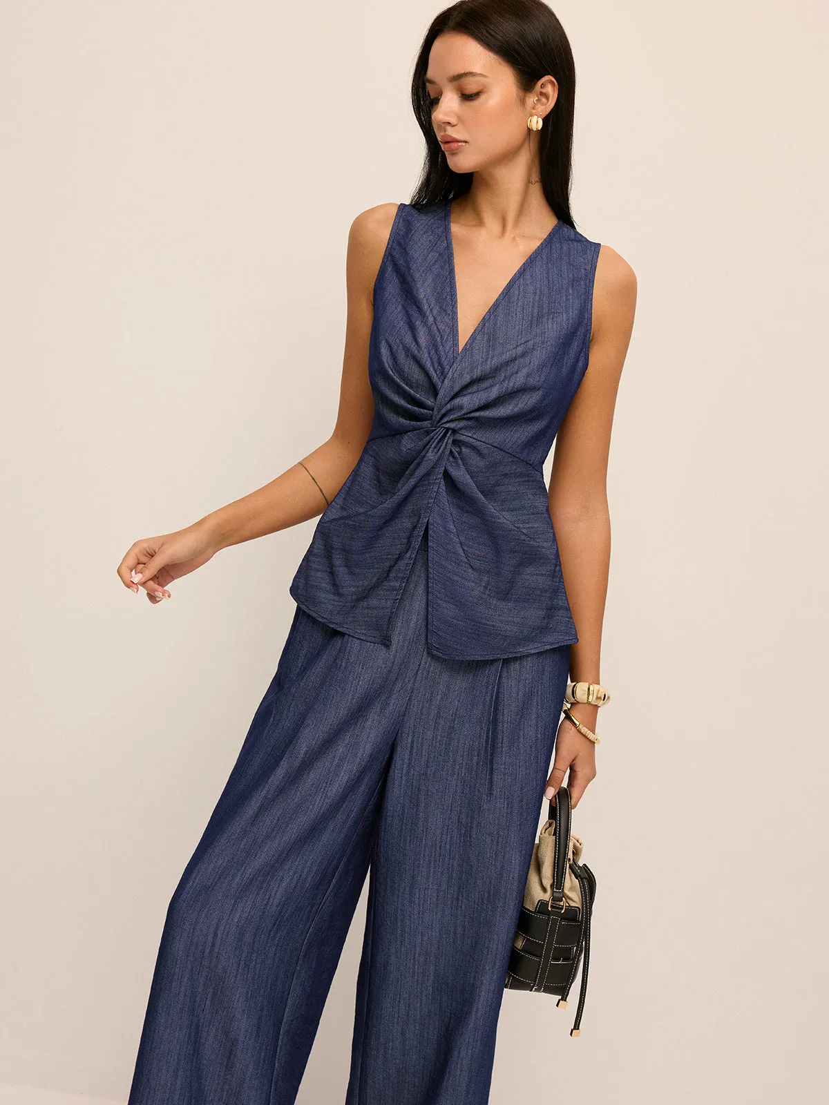 Twist Front Vest & Wide Leg Pants Set sold by COMMENSE product image thumbnail 2