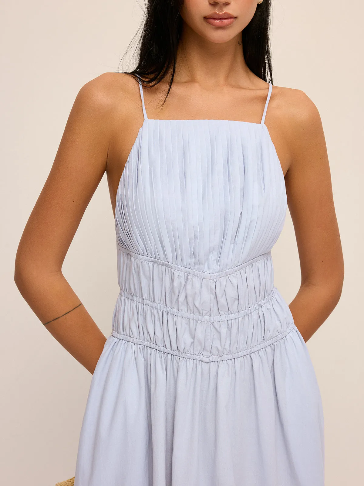 Cotton Smocked Waist Cami Midi Dress sold by COMMENSE product image thumbnail 5