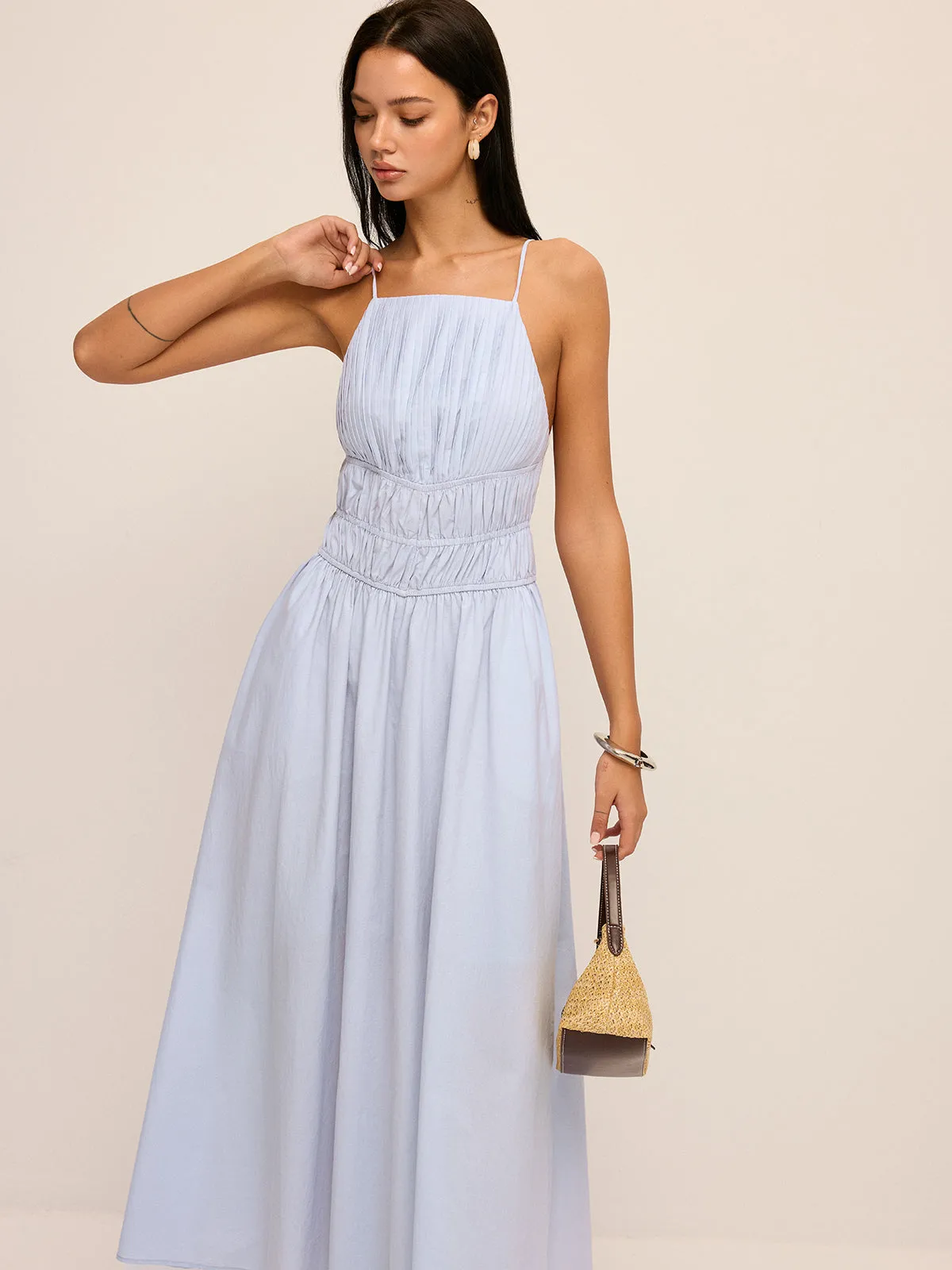 Cotton Smocked Waist Cami Midi Dress sold by COMMENSE product image thumbnail 2