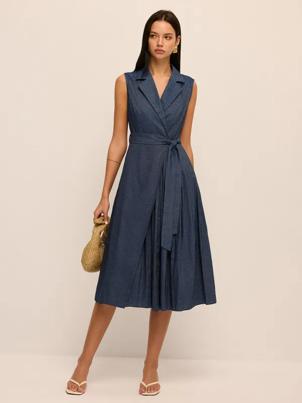 Blazer Collar Belted Pleated Maxi Dress made by COMMENSE