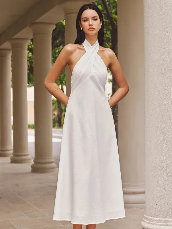 Cotton Linen Cross Halter Maxi Dress made by COMMENSE