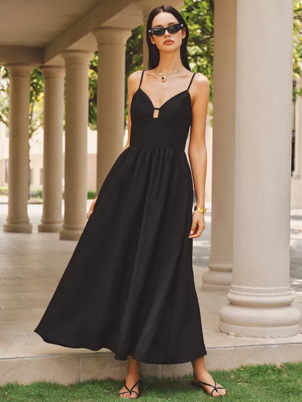 Keyhole Bustier Cotton Linen Cami Maxi Dress made by COMMENSE