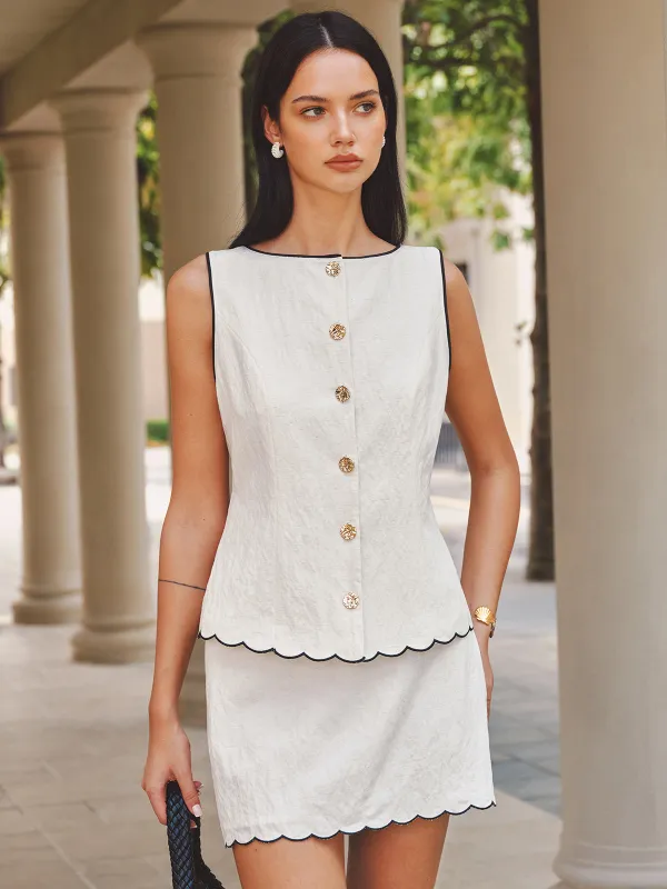 Contrast Trim Cotton-Blend Top & Mini Skirt Set made by COMMENSE